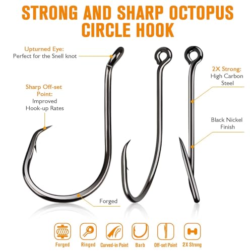 Dovesun Circle Hooks for Catfish 2X Strong 100PCS Catfish Hooks Octopus Circle Hooks Saltwater and Freshwater Black & Red Size 1/0-8/0 - color: Black, size: 8/0*50PCS