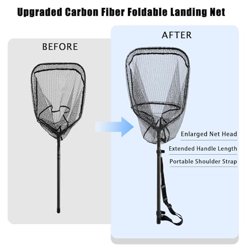 101.5in Large Fishing Net with Handle Carbon Fiber Coated Rubber Telescoping Minnow Long Landing Pond Net Collapsible Kayak Folding Fish Net - color: Carbon fiber