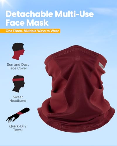 maamgic Men’s UPF 50+ Fishing Shirt Sun Hoodie with Detachable Face Mask, Long Sleeve UV Rash Guard - color: Claret, size: XX-Large