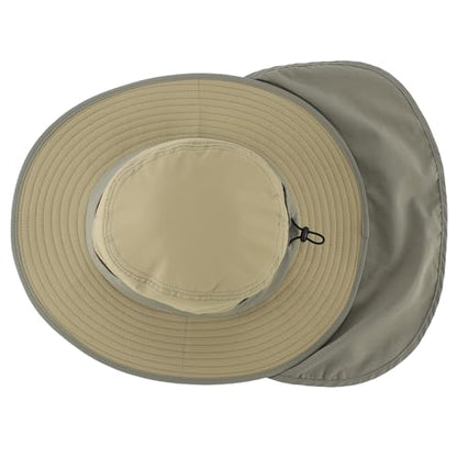Connectyle Wide Brim Sun Hat for Men Women UPF 50+ Breathable Fishing Hat with Neck Flap Outdoor Hiking Safari Bucket Hats - color: Light Khaki Green