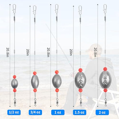 Carolina Rig Catfish Rig Saltwater Bottom Surf Fishing Rigs Flounder Rigs Wire Leaders with Egg Sinkers for Flounder Catfish Grouper Striped Bass Drum Redfish Fishing - size: 0.75 oz_8pcs