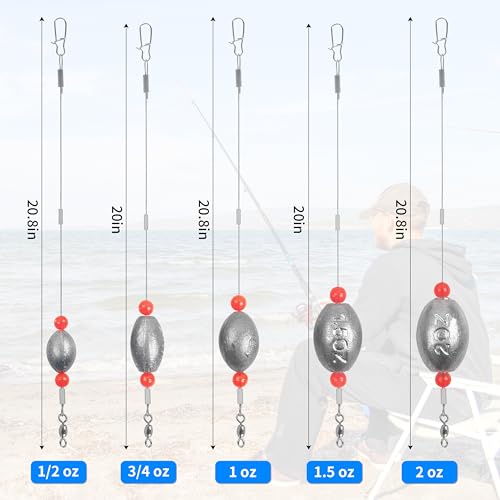 Carolina Rig Catfish Rig Saltwater Bottom Surf Fishing Rigs Flounder Rigs Wire Leaders with Egg Sinkers for Flounder Catfish Grouper Striped Bass Drum Redfish Fishing - size: 1.5 oz_4pcs