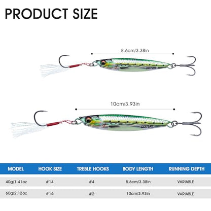Goture Fishing Jigs, 40g 60g 80g Vertical Jig Saltwater Freshwater, Jig Fishing Lures with Assist Hook and Treble Hook, 5PCS Jigging Spoon Lures, Speed Fast Fall Jigs for Tuna,Salmon,Bass - color: A:5pcs Fishing Jigs, size: 40g
