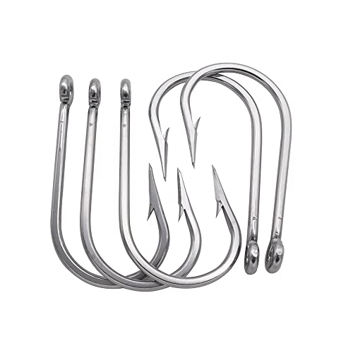 Saltwater Tuna Hooks– Stainless Steel Forged Ringed Extra Strong Big Game Fishing Hook for Giant Shark Salmon, Size 2/0-13/0 - size: 3/0#-10pcs