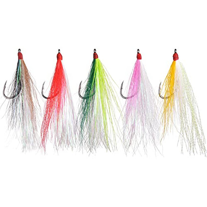 Bucktail Teasers Fishing Hooks Saltwater Flounder Rig Bucktail Mylar Teasers Inserted Fishing Teaser Hooks for Jigs Spoons Lures Hi/Lo Rig Striped Bass Bluefish Flounder Surf Bottom Fishing - color: Yellow-white, size: 6pcs