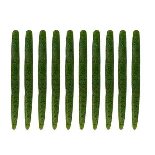 Worms for Bass Fishing FS/RE-04 | Salted Soft Plastic Fishing Lures ,with Hook Slot,Saltwater Freshwater Bass Baits - color: Green-10pcs