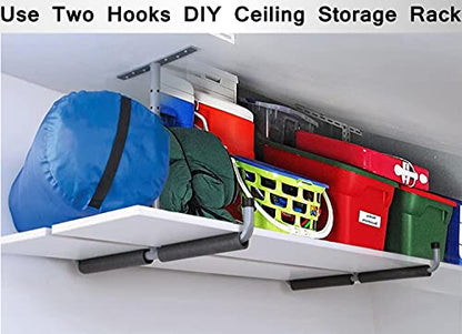 Overhead Garage Storage Hooks Rack Ceiling Mounted, Heavy Duty Utility Hooks Ladder Hangers for Pipe, Lumber, Fishing Rod and Ski Board | 4 Pack Black