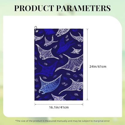 Manta Ray and Fish Golf Towel 16" X 24" with Clip Golfer Bags Accessories Gifts - color: Manta Ray and Fish