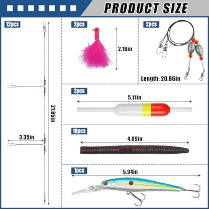 141pcs Surf Fishing Tackle Kit Saltwater Fishing Rigs Ocean Tackle Kit Various Accessories Include Slip Bobbers Bait Rigs Saltwater Lures Hooks Sinker Weights Swivel Bottom Rig