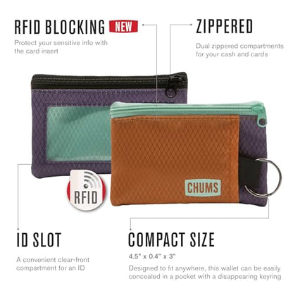 Chums Surfshorts Wallet - Lightweight Slim Wallet with RFID Blocking Card & Clear ID Window - Zippered, Water Resistant w/Key Ring (Islands) - color: Islands