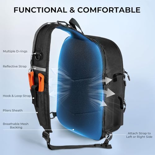 KastKing Karryall Sling Tackle Bag–Fishing Sling Pack,Fishing Backpack With Rod Holder,MOLLE System,Soft Bait & Gear Storage - color: B: Black Camo