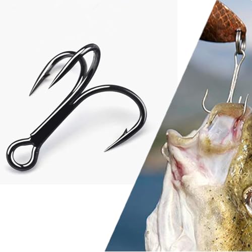 50pcs Black Fishing Treble Hooks Ultra-Sharp Treble Fishing Hooks | Round Bend Strong High Carbon Steel Barbed Fish Hook for Catfish Bass Trout Freshwater Saltwater Size: 1/0-6/0 - size: 2/0-50pcs