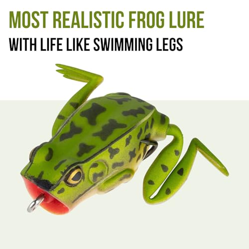 Lunkerhunt Frog Fishing Lure for Bass Fishing | Popping Frog Lure 1/4 oz | Topwater Fishing Bait with Weedless Hooks, Hollow Body, Trout Pike Lures - color: Green Tea, size: 1.75 inch