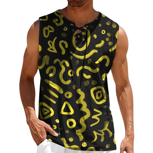 MARSVOVO Mens Print V-Neck Tank Tops Casual Lace-Up Loose Fit Graphic Vest Lightweight Breathable Sleeveless Shirts - color: Pattern B, size: Large