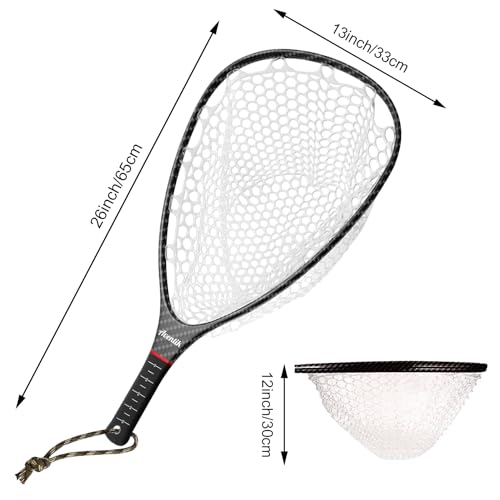 Aventik Fly Floating Fishing Net Carbon Fiber Landing Trout Net Light Weight Clear Rubber Ghost Net Catch & Release - color: Standard Black with Black magnetic release