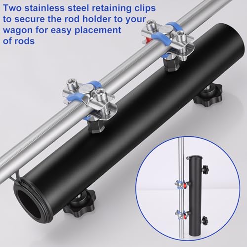Heavy Duty Fishing Rod Holder for Beach Wagon, Umbrella Holder Clip on Wagon, Cart, Chair for Fishing, Beach, Camping, Ball Park, Fishing Pole Holder with Mount Clamp (3/5” to 9/10” Inner Diameter)