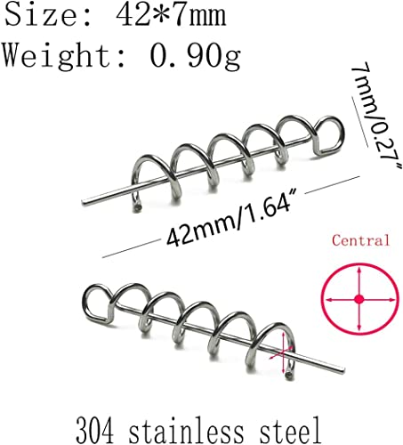 Soft Lure Spring Twist Lock, Fishing Crank Hook Centering Pin | Stainless Steel,Saltwater & Freshwater Safe, Easy To Attach & Remove, For Bass Trout Walleye, Storage Case, 15mm26mm33mm42mm - color: Nickel-D: 42*7mm 50pcs