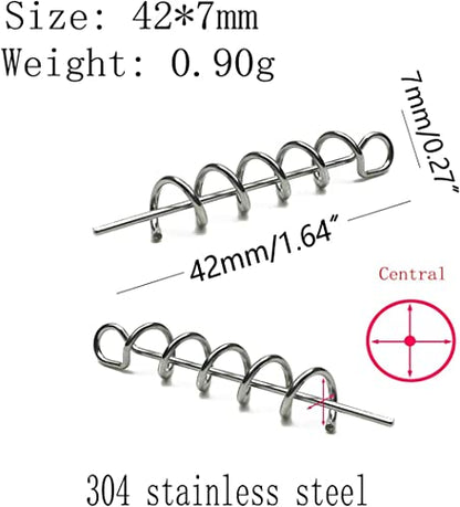 Soft Lure Spring Twist Lock, Fishing Crank Hook Centering Pin | Stainless Steel,Saltwater & Freshwater Safe, Easy To Attach & Remove, For Bass Trout Walleye, Storage Case, 15mm26mm33mm42mm - color: Nickel-D: 42*7mm 50pcs