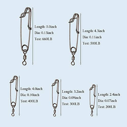 5pcs Longline Fishing Snap Clips Stainless Steel Floatline Tuna Clips with Rolling Swivel 5 Sizes - size: 4.3 inch(500LB)-5PCS