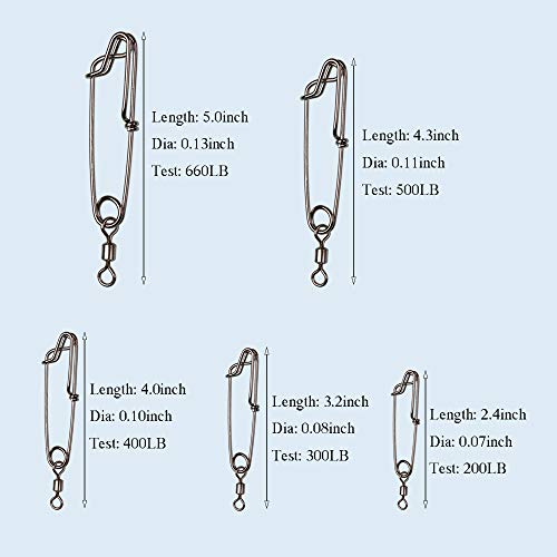 5pcs Longline Fishing Snap Clips Stainless Steel Floatline Tuna Clips with Rolling Swivel 5 Sizes - size: 4.0 inch(400LB)-5PCS