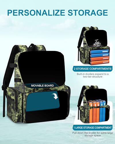 HXLGMD Fishing Backpack with Rod Holders, 43L Large Water Resistant Tackle Bag Storage Gear and Equipment with Cooler for Men Fishing, Camping, Hiking, Green - color: Green Camo