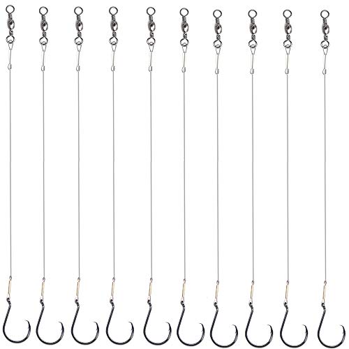 10pcs Extra Strong Offset Circle Hooks Saltwater,Fishing Hook Rig,Sport Fishing Hooks with Leader Black Nickel Coated High Carbon Steel Octopus Fishing Hooks