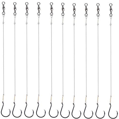 10pcs Extra Strong Offset Circle Hooks Saltwater,Fishing Hook Rig,Sport Fishing Hooks with Leader Black Nickel Coated High Carbon Steel Octopus Fishing Hooks