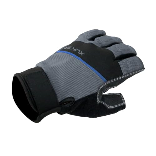 XUKER Half Finger Padded Palm Water Gloves, Anti-Slip Quick Dry for Kayak SUP Dive Ski - color: Grey, size: Small