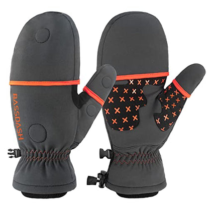 BASSDASH WinteFlex Insulated Ice Fishing Mittens Cold Weather Fingerless Gloves Water Resistant for Men Women Hunting - color: Grey/Black, size: Small