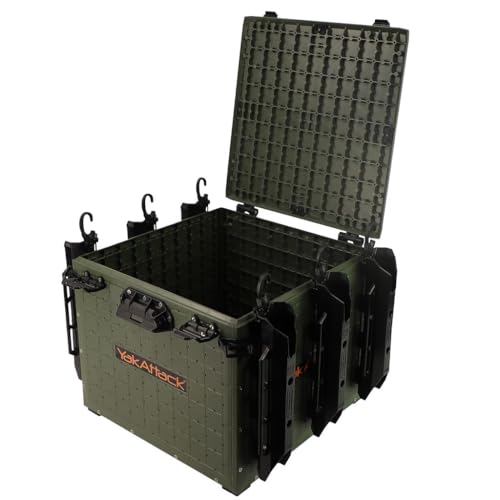 YakAttack BlackPak Pro Kayak Fishing Crate - Ranger Green | 16" x 16" Riggable Kayak Gear Storage System with Hinged Lid, GridLoc Mount Panels & 6 TetherTube Rod Holders | Lightweight Tankwell Crate - color: Ranger Green, size: 16"x16"x13"