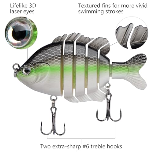 BASSDASH SwimPanfish Multi Jointed Panfish Bluegill Swimbaits Hard Topwater Bass Lures Fishing Lure Crank Saltwater 3.5in/0.85oz - color: Fluorescent White Shad