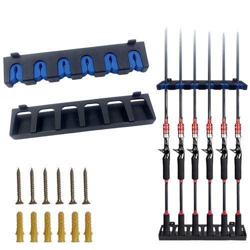 Keenorika Vertical Fishing Rod Holder, Wall Mounted Fishing Rod Rack, Fishing Pole Holder Holds Up to 6 Rods or Combos, Space Saver Fishing Rod Organizer for Garage , Boat, Shed, Basement, Cabin - style: Vertical hanging