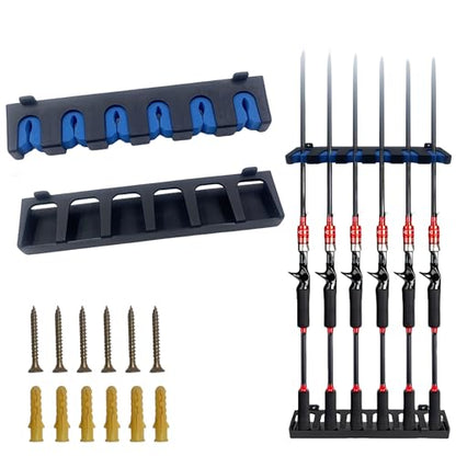 Keenorika Vertical Fishing Rod Holder, Wall Mounted Fishing Rod Rack, Fishing Pole Holder Holds Up to 6 Rods or Combos, Space Saver Fishing Rod Organizer for Garage , Boat, Shed, Basement, Cabin - style: Vertical hanging