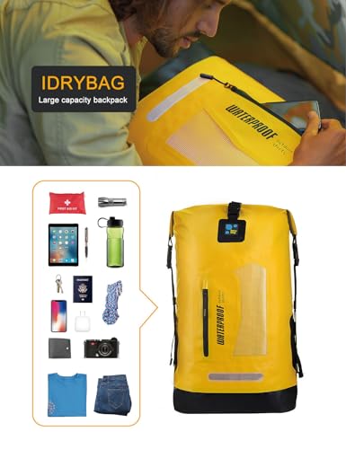 IDRYBAG Waterproof Backpack for Men 20L/30L/40L, Floating Dry Bag Kayak, Dry Backpack Hiking - color: Yellow, size: 30L
