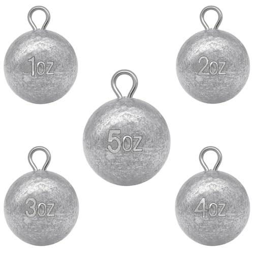 5 Pcs Fishing Round Sinker Cannonball Lead Weights Assortment Egg Drop Bass Weights Saltwater Freshwater Casting 1-5oz - size: Mixed - 5pcs