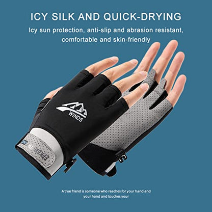 Hotfiary Fishing Gloves Sun Protection Fingerless Glove UV Protection Gloves UPF 50+ SPF for Men Women Kayaking Rowing Driving Hiking Sailing - color: Black