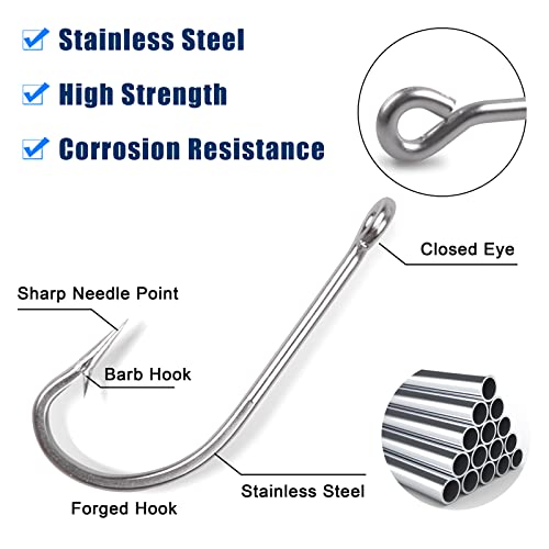 Saltwater Fishing J Hooks O'Shaughnessy Forged Extra Strong Stainless Steel Trolling Sea Bass Striper Snapper Fishing Hooks, Size 1/0-10/0 - size: 6/0-30pcs