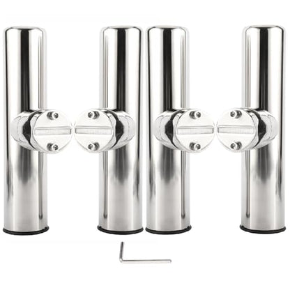 NovelBee 4pcs Stainless Steel Clamp on Fishing Rod Holders with Black Rubber Insert for Rails 7/8" to 1"