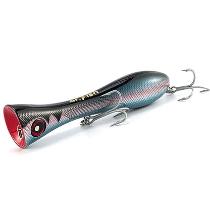 Dr.Fish Popper Saltwater Fishing Lures, 8 Inches GT Popper VMC Treble Hooks Surf Fishing Lures for Striper Tuna Barracuda Mackerel Snapper Bluefish Pencil Plugs Offshore - color: Blue Amberjack(8")-1 Pack