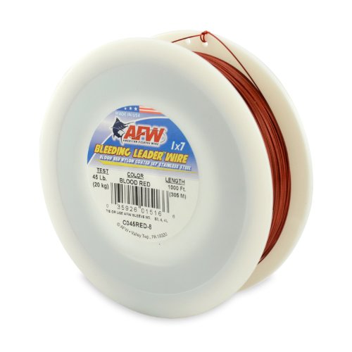 American Fishing Wire Bleeding Leader Blood Red Nylon Coated 1x7 Stainless Steel Leader Wire - size: 1000 Feet, 45 Pound Test