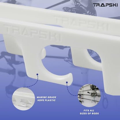 TRAPSKI Made in The USA Fishing Rod/Pole Holder Rack Organizers | Wall or Boat Mounting Fishing Rod Rack | Marine Grade HDPE Plastic | Pole Holder for up to 3 Rods | Stackable - color: H3 White