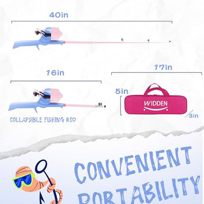 Kids Fishing Pole, Telescopic Fishing Rod, Toddler Collapsible Fishing Rod and Reel Combo with Tackle Box, Fishing Line, Bobber, and Soft Lures for Boy, Girl, Youth, Beginner, Over 4 Years Old - color: Lavender & Blossom Pink