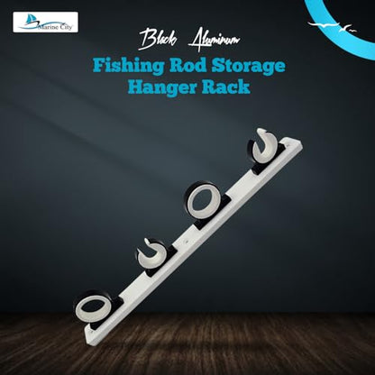 MARINE CITY 4-Rod Reel Fishing Rod Storage Hanger Rack with White Poly Board – Aluminum Black Powder Coating, Ideal for Marines, Boats, Vans, and Cars (Pack of 1) - color: 4 Rod (Aluminum, Black)