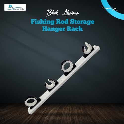 MARINE CITY 4-Rod Reel Fishing Rod Storage Hanger Rack with White Poly Board – Aluminum Black Powder Coating, Ideal for Marines, Boats, Vans, and Cars (Pack of 1) - color: 4 Rod (Aluminum, Black)