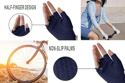 Men's Women's SPF Fingerless Gloves Mittens Sun Protection Unisex Driving Gloves UPF 50+ With Silicone Gel - color: Navy, size: X-Large