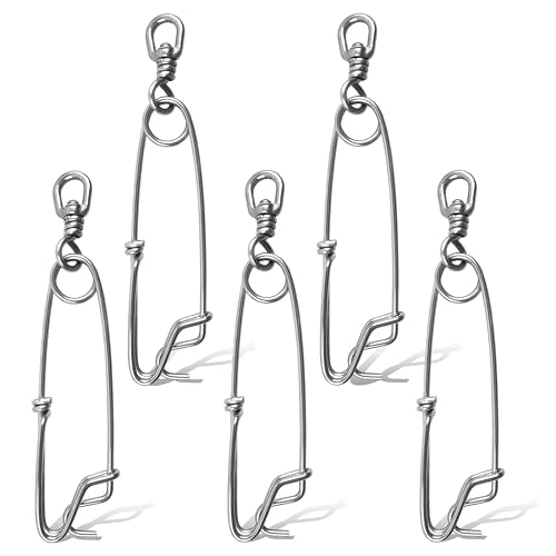 OROOTL 5pcs Longline Fishing Snap Clips, Stainless Steel Floatline Tuna Clips with Swivel Long Line Branch Hangers Snap Trotline Decoys Clips - size: 5inch(660lb)-5pcs