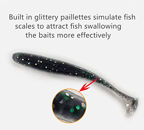 Toasis Fishing Soft Plastics Paddle Tail Swimbait Bass Trout Fishing Lures 2.8-inch Pack of 60 - color: Orange