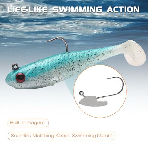 Pre-Rigged Soft Fishing Lures Jig Head Paddle Tail Swimbait for Bass Walleye Trout Crappie Fishing Gear for Saltwater Freshwater - size: 2.75"-0.23oz