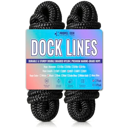 2 Pack 3/4" x 25' Boat Dock Lines,Improved Double Braided Nylon Boat Ropes for Docking with 15" Loop,Hurricane-Resistant Grade Marine Rope for Sailboats,Pontoons,Fishing Boats,Black - size: 3/4" x 25' (Pack of 2)