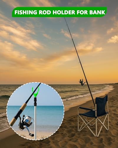 Fishing Rod Holder, Adjustable Telescopic Fishing Pole Holders for Ground Fishing Rod Holders Sand, 6-Pack with Alarm Bells